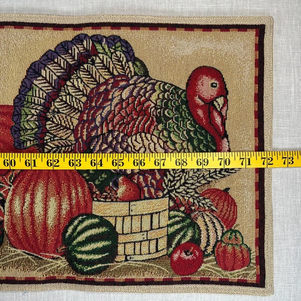 Thanksgiving Tapestry Table Runner 72 x 13 Turkey Pumpkin Fall Harvest Decor